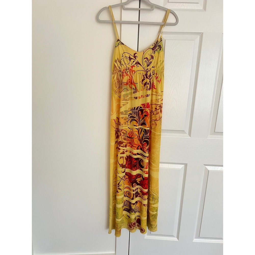 Y2k Wet‎ Seal Yellow Print Empire Waist Maxi Dress Small Butterfly Boho